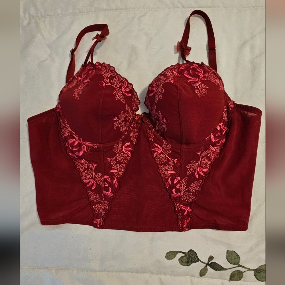 SOMA Red Sexy Corset Top Lingerie Pink Lace Spandex Size 36B